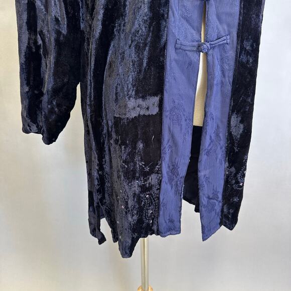 Lolette navy Rayon velour & jacquard mandarin collar tunic top size Large artsy - Picture 10 of 15